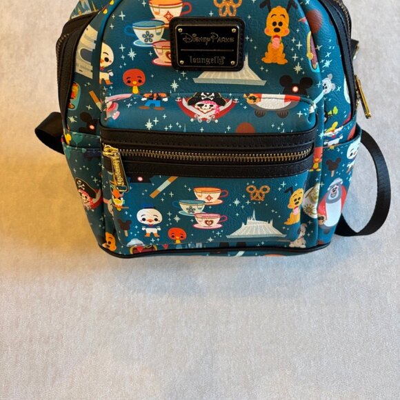 DISNEY PARKS LOUNGEFLY BACKPACK Disney Characters Blue EUC - Picture 4 of 16